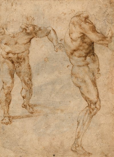 Two Nude Studies of a Man Storming Forward and Another Turning to the Right (verso), c. 1504 by Michelangelo Buonarroti